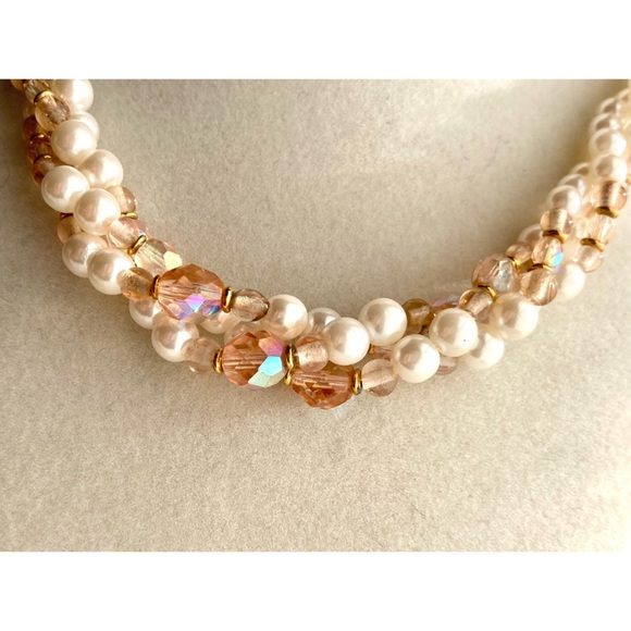 Signed Napier Set Faux Pearl & AB Necklace & Earrings - Picture 6 of 14